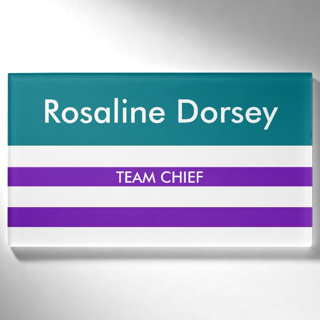 White wide Stripes + your backgr. & ideas Name Tag (Front)