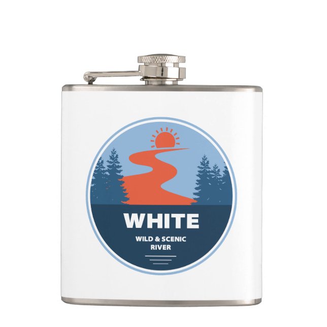 White Wild and Scenic River Oregon Hip Flask (Front)