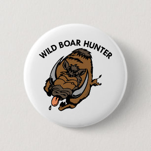 White Wild Boar Hunter 6 Cm Round Badge