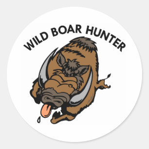 White Wild Boar Hunter Classic Round Sticker
