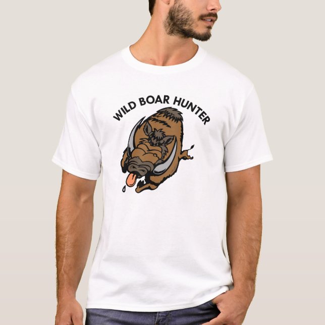 White Wild Boar Hunter T-Shirt (Front)