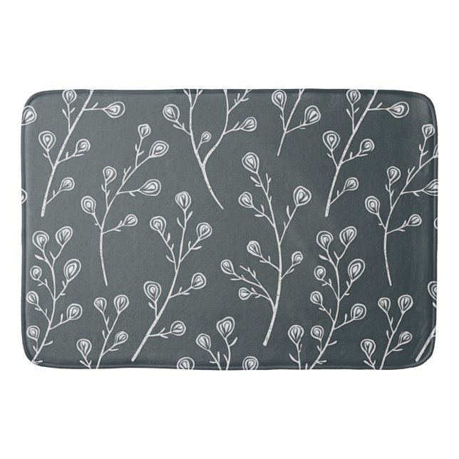 White Wild flower pattern Bath Mat (Front)