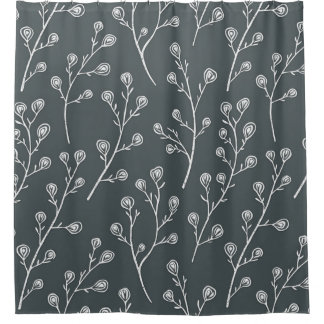White Wild flower pattern Shower Curtain