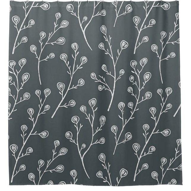 White Wild flower pattern  Shower Curtain (Front)