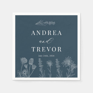 White Wild Flowers Boho Chic Wedding Napkin