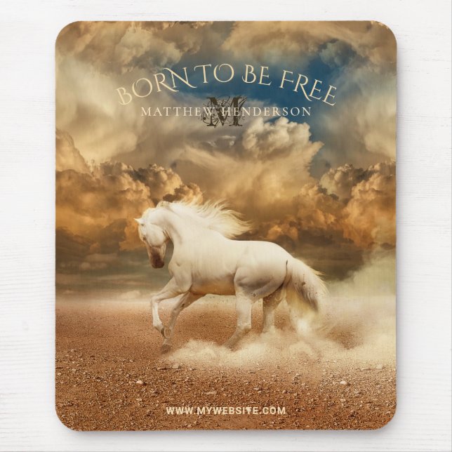 White Wild Horse Crossing Desert - Personalised Mouse Mat (Front)