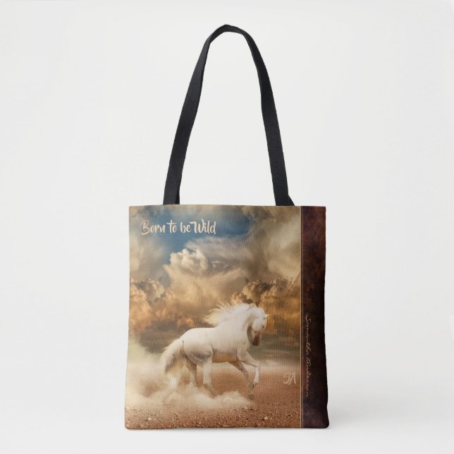 White Wild Horse Running in Desert - Personalised Tote Bag (Front)