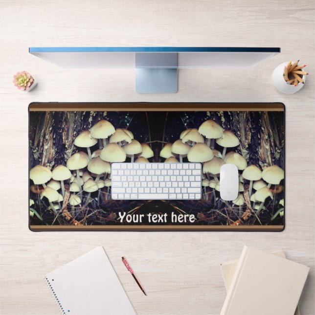 White Wild Mushroom Cluster Personalised Desk Mat (Office 1)