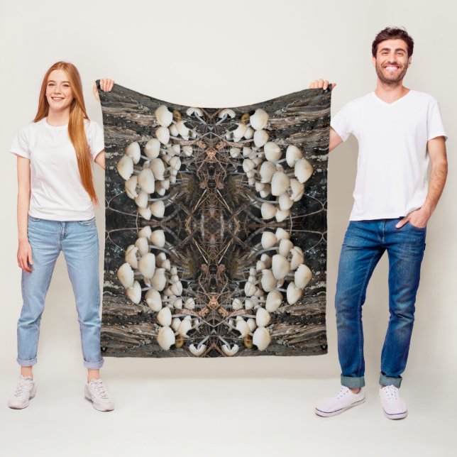 White Wild Mushrooms Abstract Nature Pattern    Fleece Blanket (In Situ)