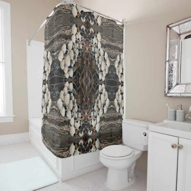 White Wild Mushrooms Abstract Nature Pattern    Shower Curtain (In Situ)