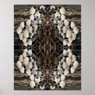 White Wild Mushrooms Abstract Nature Poster
