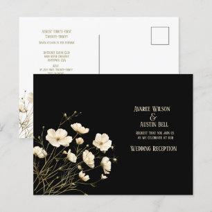 White Wild Poppies On Black Wedding Postcard
