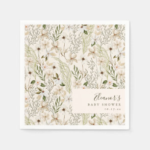 White Wildflower Baby Shower Gender Neutral Custom Napkin