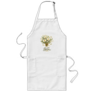 White Wildflower Bouquet Botanical Long Apron