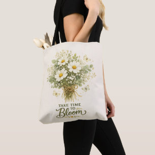 White Wildflower Bouquet Cottagecore Botanical Flo Tote Bag
