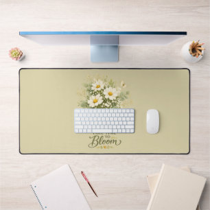 White Wildflower Bouquet Desk Mat