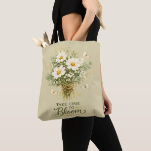 White Wildflower Bouquet Tote Bag