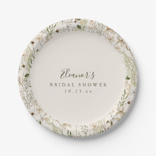 White Wildflower Bridal Shower Elegant Greenery Paper Plate