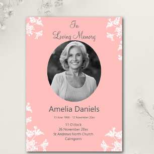 White wildflower In loving Memory Funeral Card