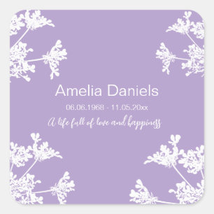 White Wildflower In Memory Square Sticker