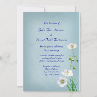 White Wildflower on Blue Wedding Invitation