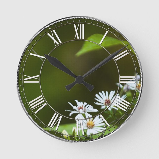 White Wildflower Round Clock (Front)