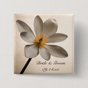 White Wildflower Wedding 15 Cm Square Badge