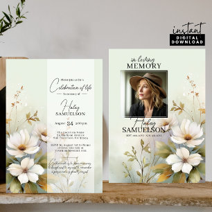 White Wildflowers Celebration of Life PHOTO Invitation