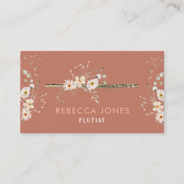 white wildflowers flautist business card (Front)