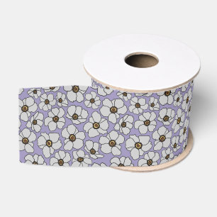 White Wildflowers On Lavender Grosgrain Ribbon