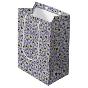 White Wildflowers on Lavender Medium Gift Bag