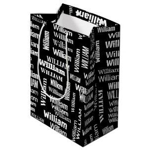 White WILLIAM Name On Black Medium Gift Bag