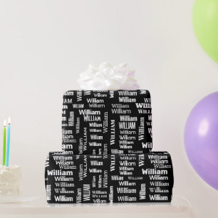 White WILLIAM Name On Black Wrapping Paper