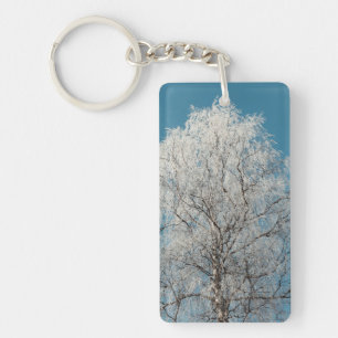  White Willow Tree Against Cloudless Blue Sky Key Ring