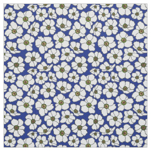 White Windflowers On Blue Fabric