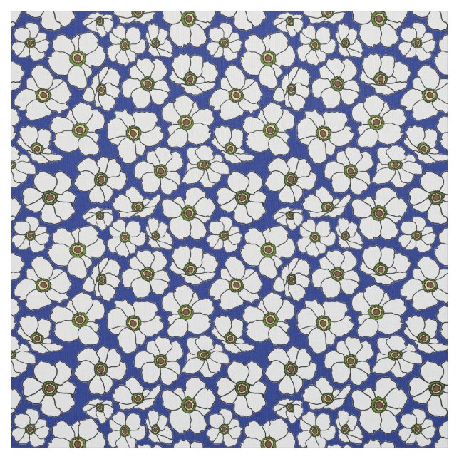 White Windflowers On Blue Fabric (Swatch)