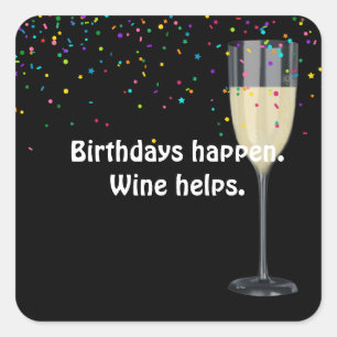 White Wine Birthday and Confetti Square Sticker