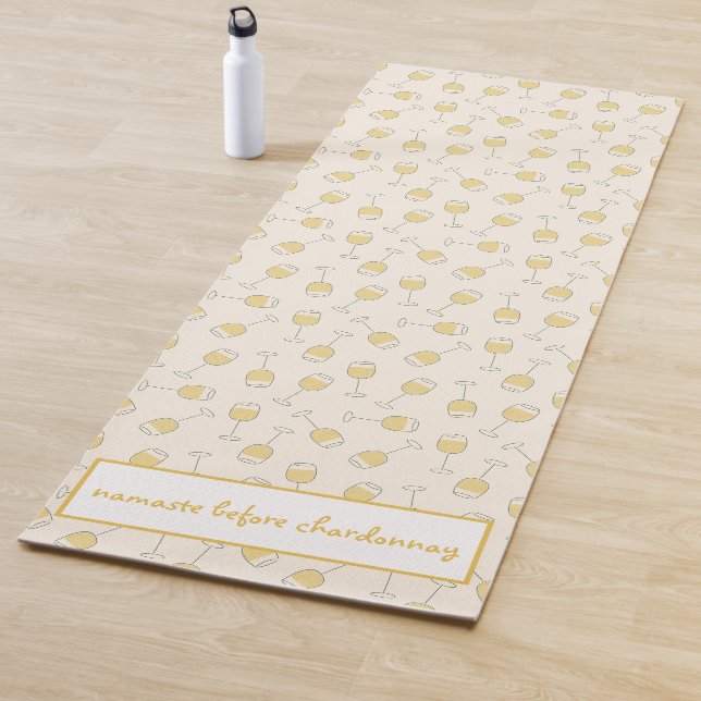 White Wine Glass Namaste Before Chardonnay Yoga Mat (In Situ)
