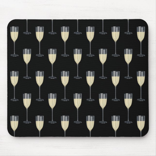 White Wine Glass on Black Mouse Mat (Front)