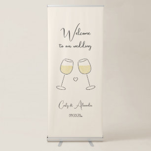 White Wine Glass Wedding Welcome Retractable Banner