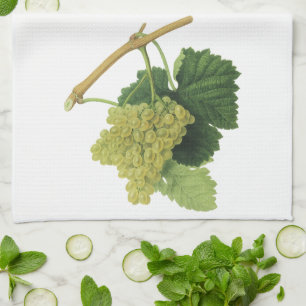 White Wine Grapes on the Vine, Vintage Food Fruit Tea Towel