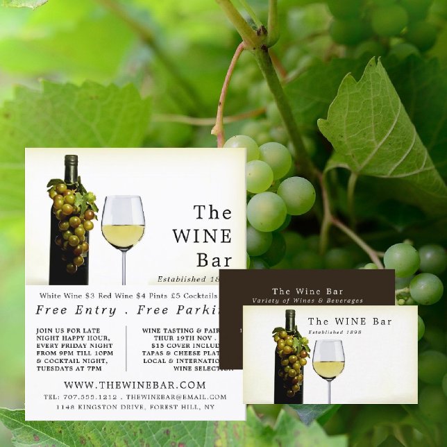 White Wine & Grapes, Wine Bar/Winery Business Card (Creator Uploaded)