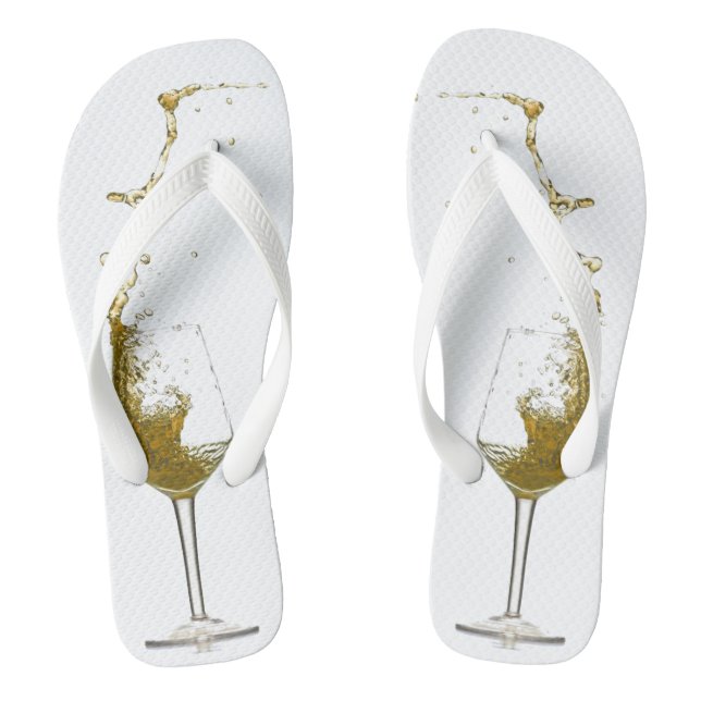 White Wine Splash Glass Wedding Wine Tasting Flip Flops (Footbed)