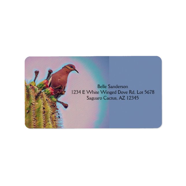 White Winged Dove Saguaro Cactus Digital Art Label (Front)