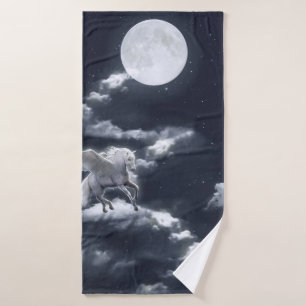 White winged horse flying in the sky with full moo bath towel