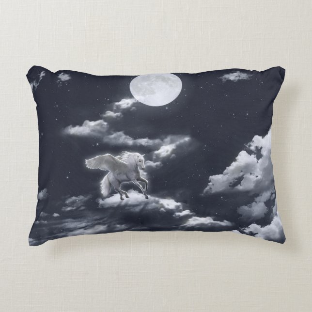 White winged horse: moonlit sky. decorative cushion (Front)