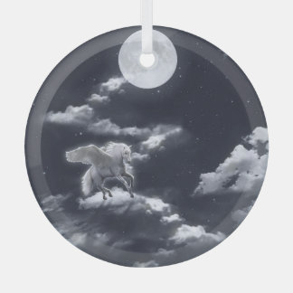 White winged horse: moonlit sky. glass tree decoration
