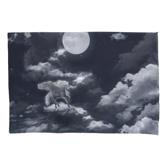 White winged horse: moonlit sky. pillowcase (Front)