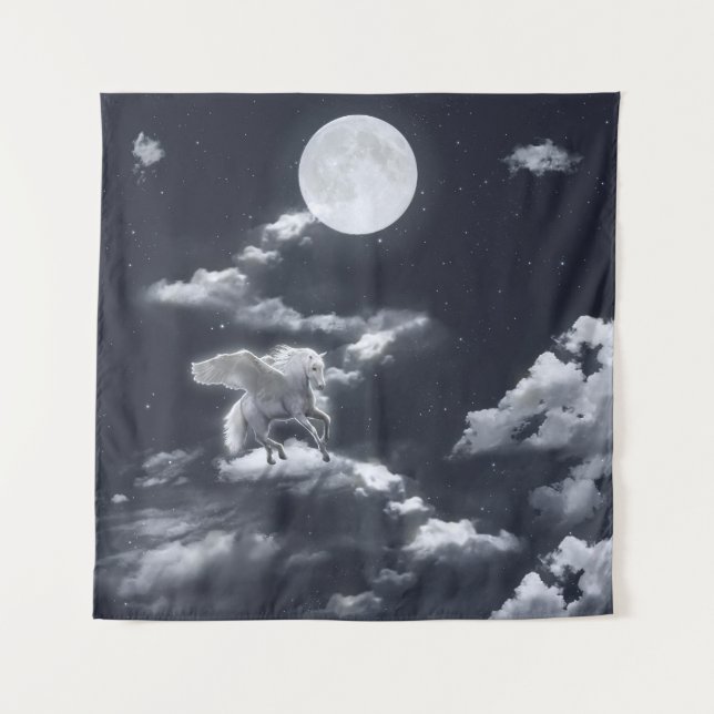 White winged horse: moonlit sky. tapestry (Front)