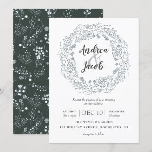 White winter Berries wreath wedding Invitation